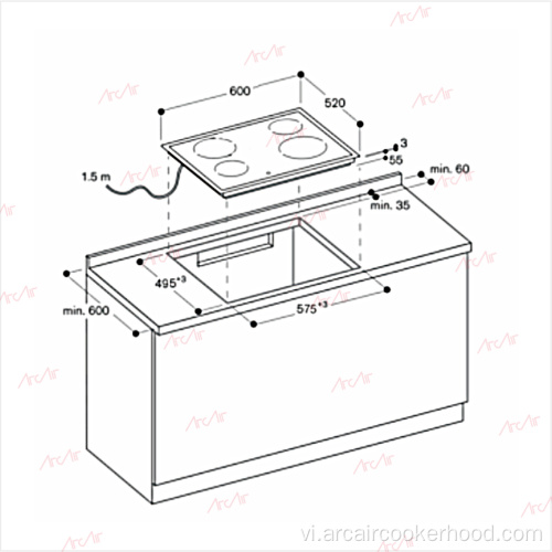 Nhà bếp cảm ứng tích hợp với 4 vùng